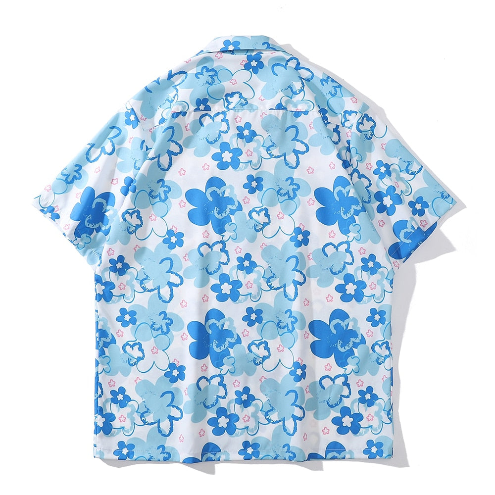 "Blue Flowers" Unisex Men Women Streetwear Graphic Shirt Daulet Apparel
