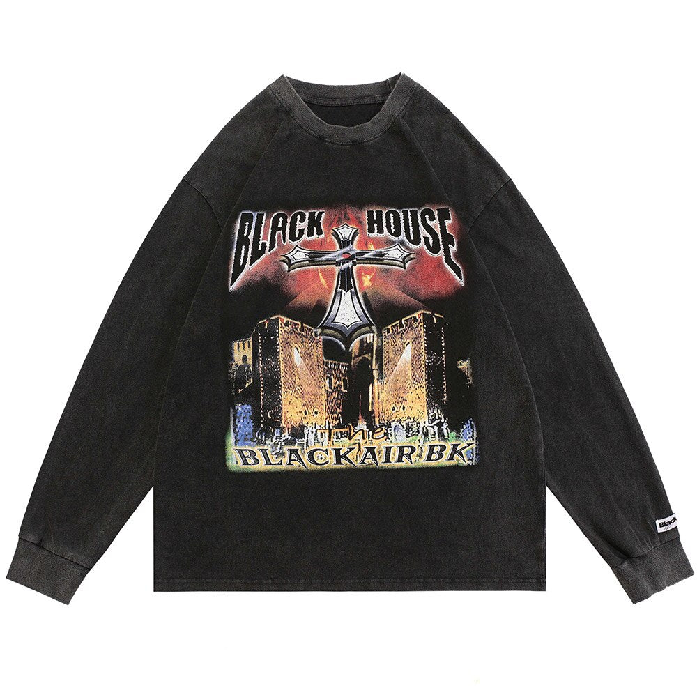 "Black House" Unisex Men Women Streetwear Graphic Sweatshirt Daulet Apparel