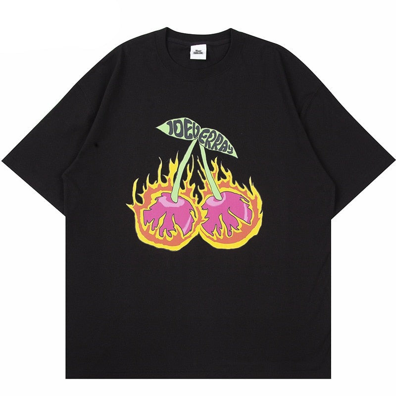 "Cherry Flame" Unisex Men Women Streetwear Graphic T-Shirt Daulet Apparel