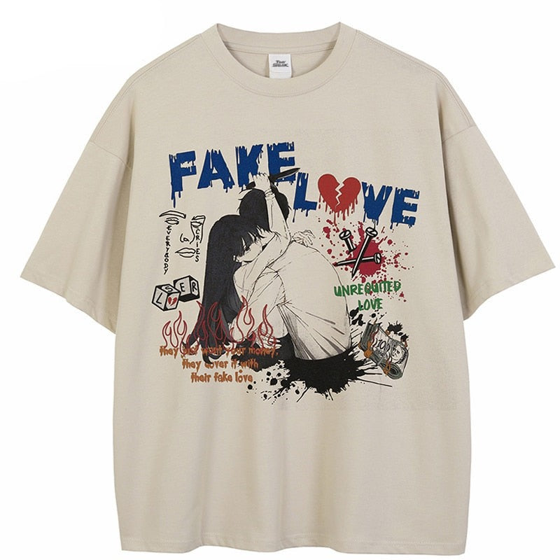 "Fake Love" Unisex Men Women Streetwear Graphic T-Shirt Daulet Apparel