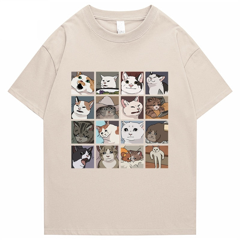 Meme Cats Puzzle Harajuku Print Men's T-Shirt 2022 Japanese Street Short Sleeve Summer 100 Cotton Punk Top Men's Rock Top Daulet Apparel