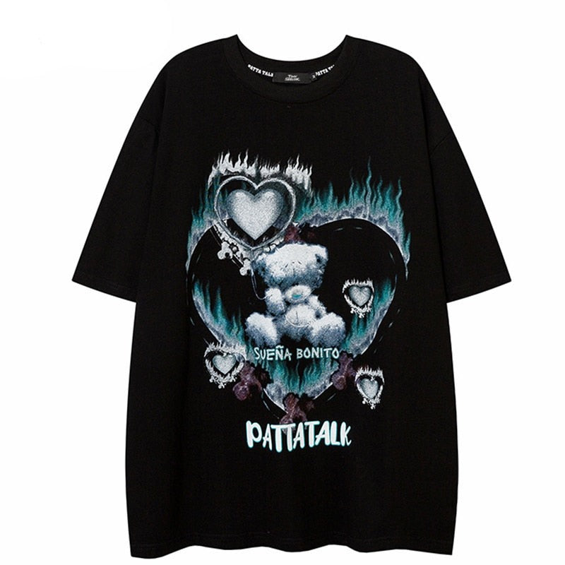 "Burned Heart" Unisex Men Women Streetwear Graphic T-Shirt Daulet Apparel