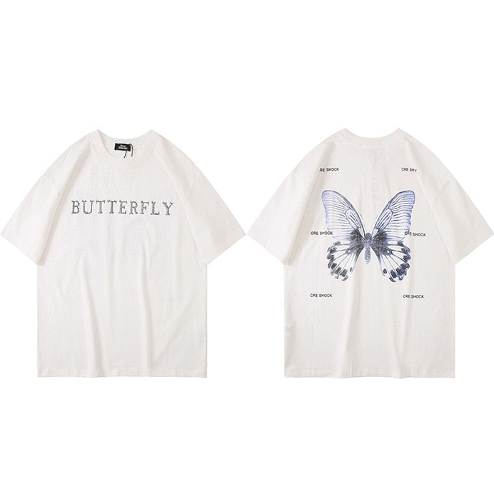 "White Butterfly" Unisex Men Women Streetwear Graphic T-Shirt Daulet Apparel