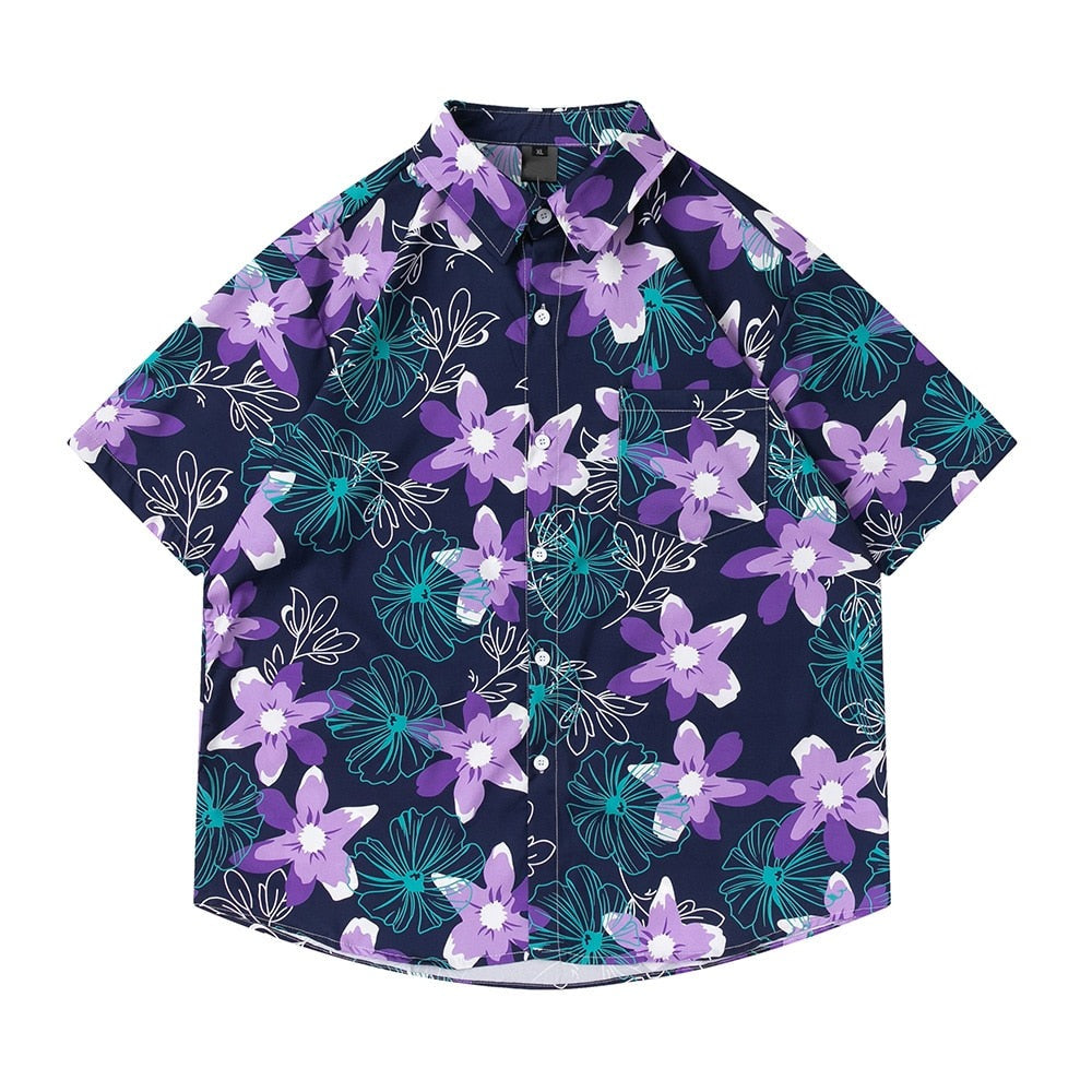 "Purple Beach Flowers" Unisex Men Women Streetwear Graphic Shirt Daulet Apparel