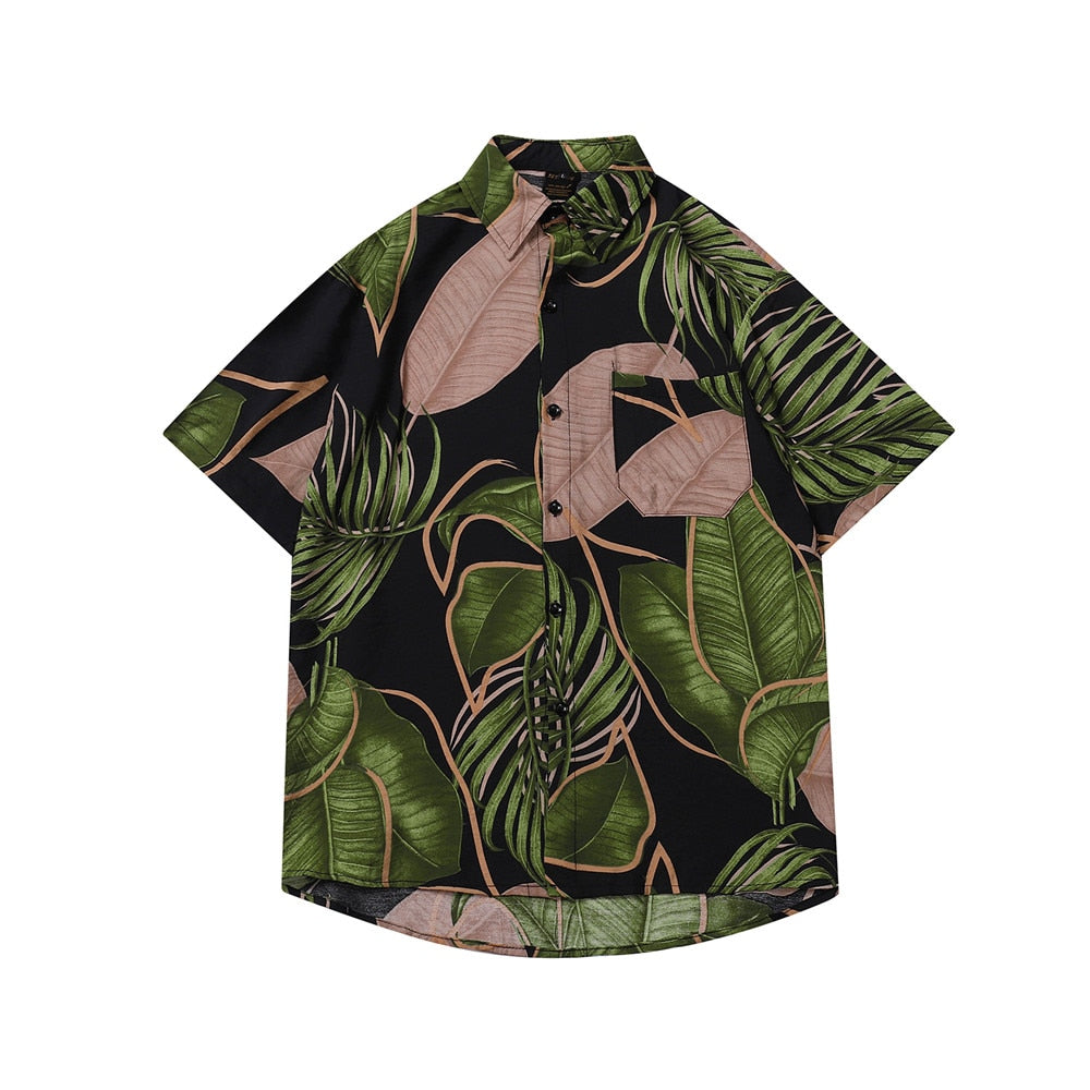 "Leaves Blown" Unisex Men Streetwear Button Up T Shirt Daulet Apparel