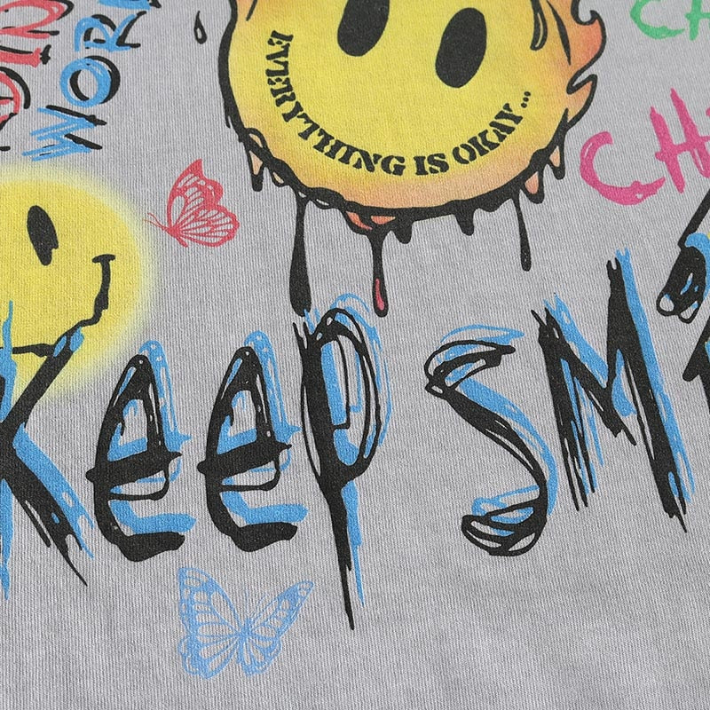 "Keep Smiling" Unisex Men Women Streetwear Graphic T-Shirt Daulet Apparel