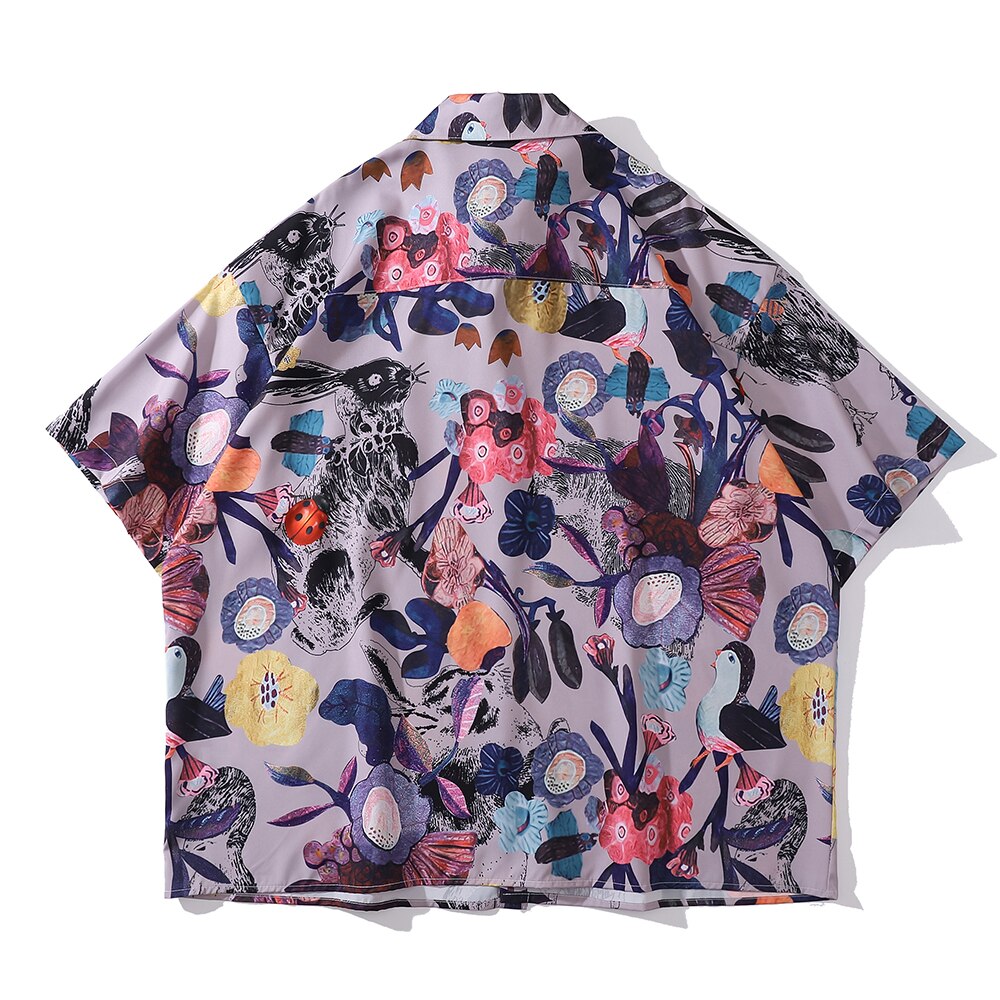 "Purple Garden" Unisex Men Women Streetwear Graphic Button Shirt Daulet Apparel
