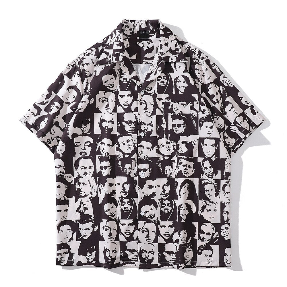 "Collage" Unisex Men Women Streetwear Button Up Shirt Daulet Apparel