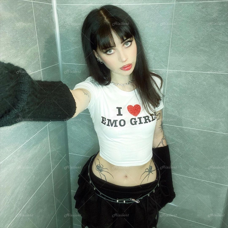 "Emo Girl" Gothic Summer Crop Top Streetwear T-Shirt Daulet Apparel