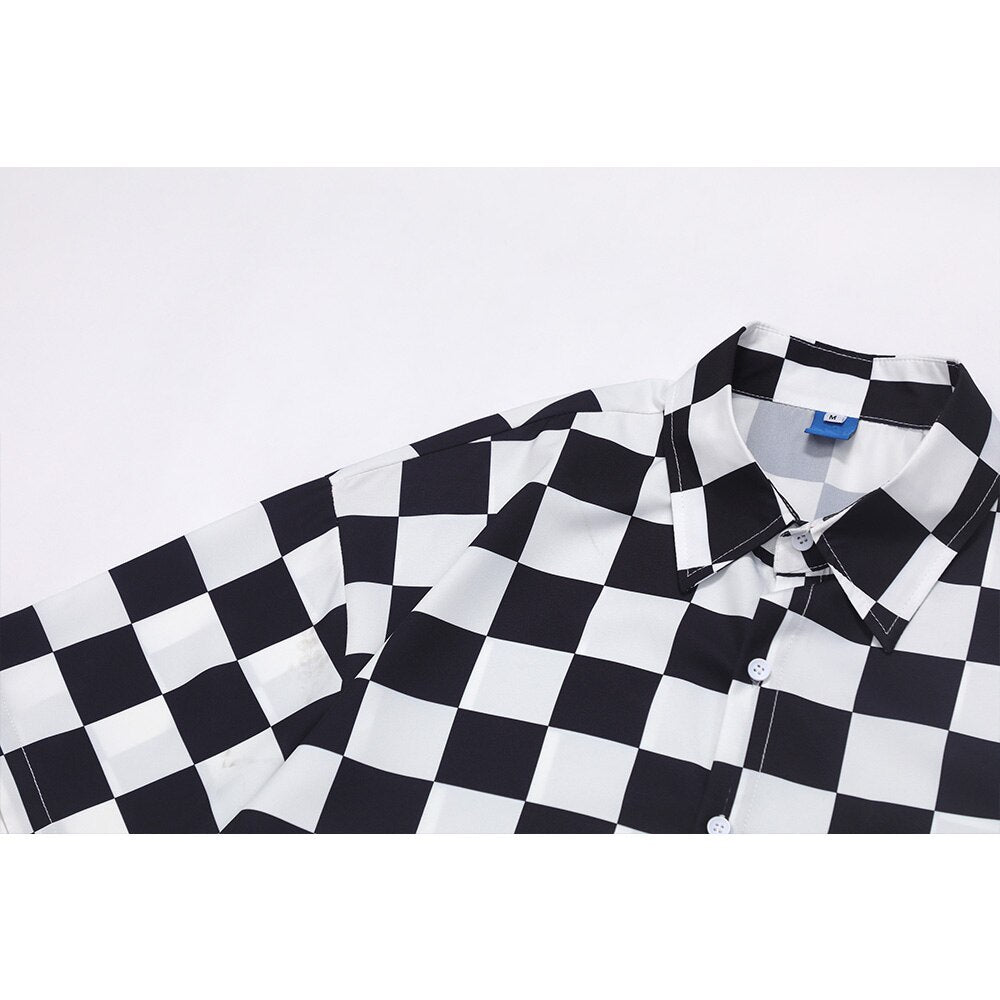 "Plaid Flame" Unisex Men Women Streetwear Graphic Button Shirt Daulet Apparel