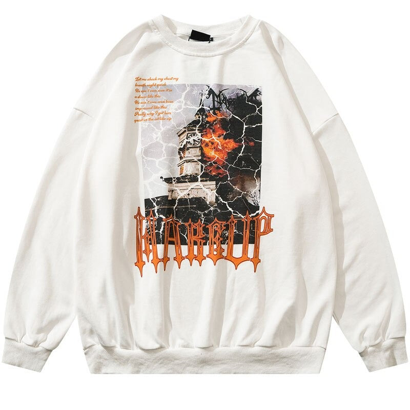 "House In Flames" Unisex Men Women Streetwear Graphic Sweatshirt Daulet Apparel