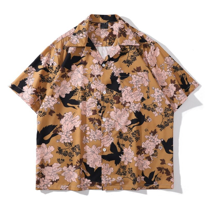 "Floral Printed" Unisex Men Women Streetwear Collar Shirt Daulet Apparel