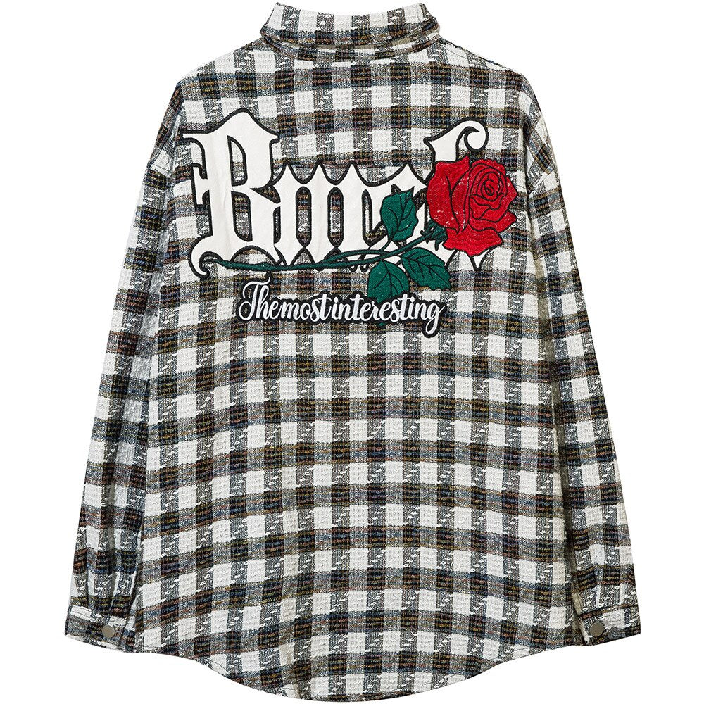 "Plaid Rose" Unisex Men Women Streetwear Graphic Shirt Daulet Apparel