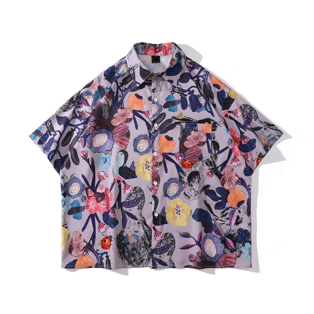 "Purple Garden" Unisex Men Women Streetwear Graphic Button Shirt Daulet Apparel