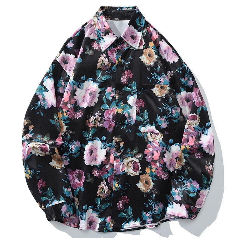 "Retro Rose" Unisex Men Women Streetwear Graphic Button Shirt Daulet Apparel