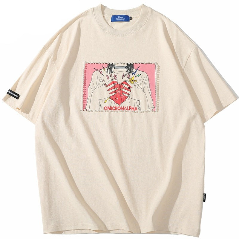 "Red Heart" Unisex Men Women Streetwear Graphic T-Shirt Daulet Apparel