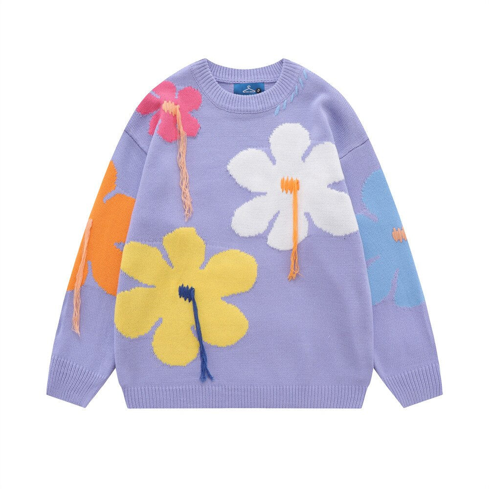 "Colourful Flowers" Unisex Men Women Streetwear Graphic Sweater Daulet Apparel