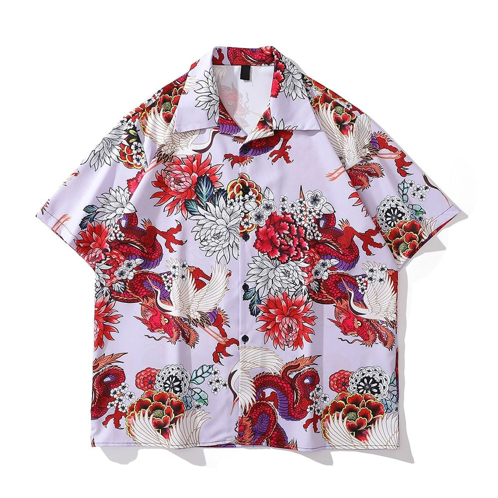 "Red Rose" Unisex Men Women Streetwear Button Shirts Daulet Apparel