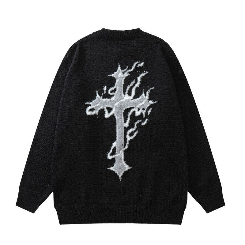 "Grey Cross" Unisex Men Women Streetwear Graphic Sweater Daulet Apparel
