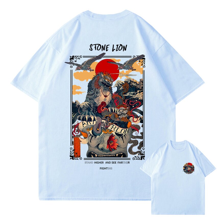 "Stone Lion" Men Women Streetwear Unisex Graphic T-Shirt Daulet Apparel