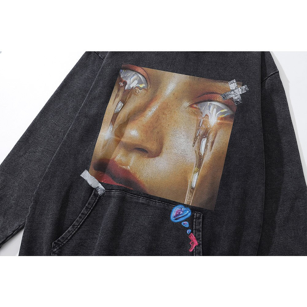 "Long Tears" Unisex Men Women Streetwear Graphic Hoodie Daulet Apparel