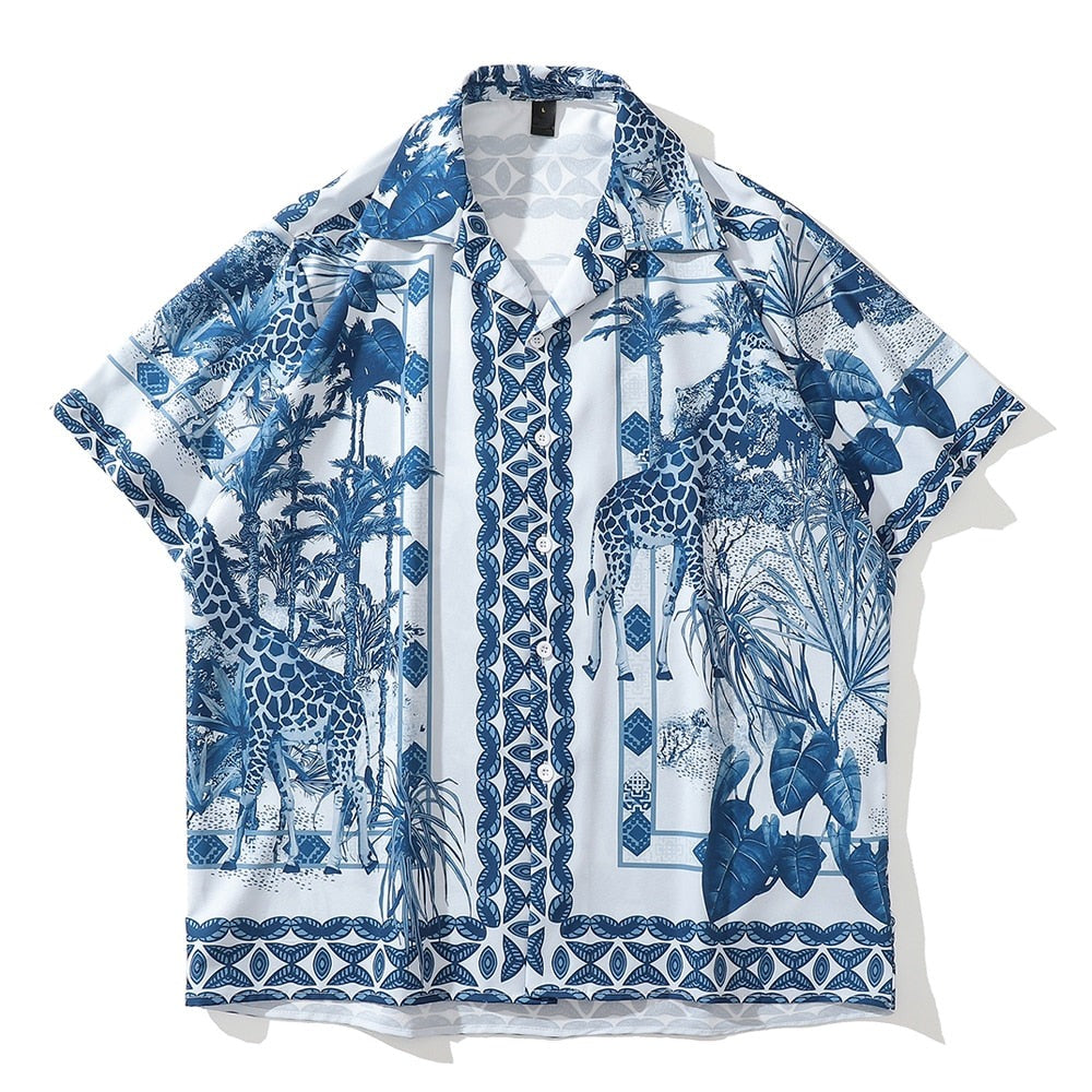 "Hawaiian Beach" Unisex Men Women Streetwear Button Shirt Daulet Apparel