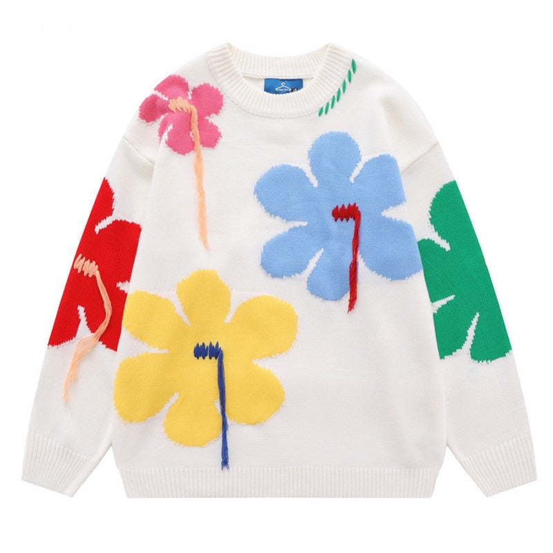 "Colourful Flowers" Unisex Men Women Streetwear Graphic Sweater Daulet Apparel