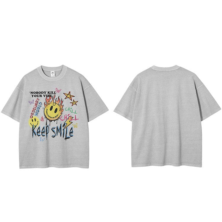 "Keep Smiling" Unisex Men Women Streetwear Graphic T-Shirt Daulet Apparel