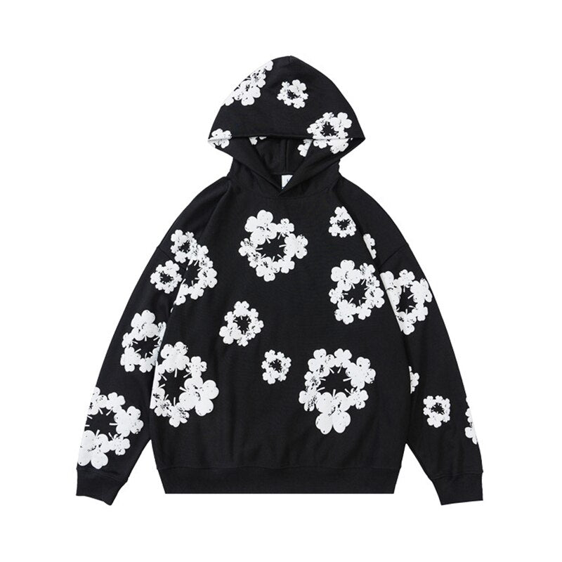 "White Flowers" Unisex Men Women Streetwear Graphic Hoodie Daulet Apparel