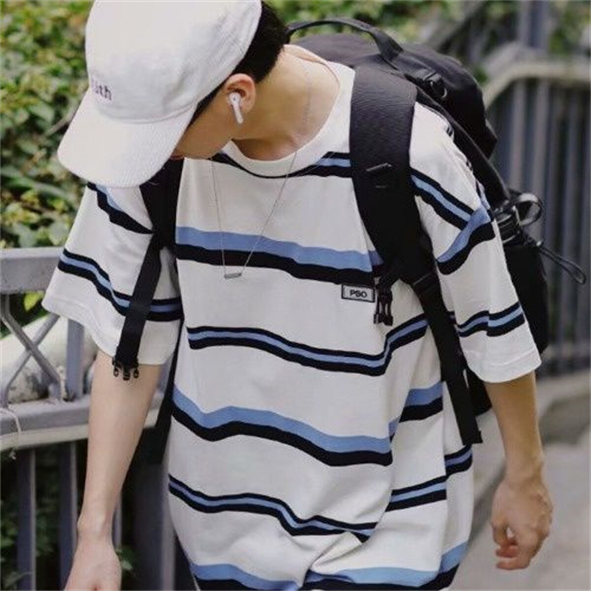 Cool Striped T-Shirt Male Harajuku Oversized Clothes Streetwear Japan Hip Hop Loose Short Sleeve Gothic O-Neck T Shirts Boys Daulet Apparel