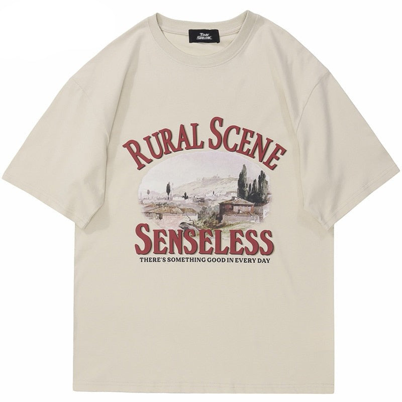 "Rural Scene" Unisex Men Women Streetwear Graphic T-Shirt Daulet Apparel