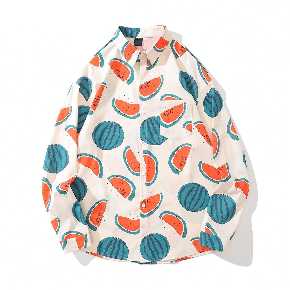 "Watermelon" Unisex Men Women Streetwear Graphic Button Shirt Daulet Apparel
