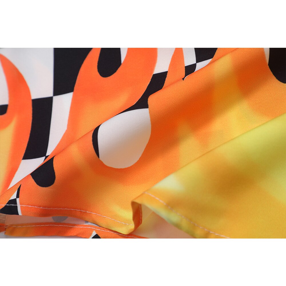 "Plaid Flame" Unisex Men Women Streetwear Graphic Button Shirt Daulet Apparel