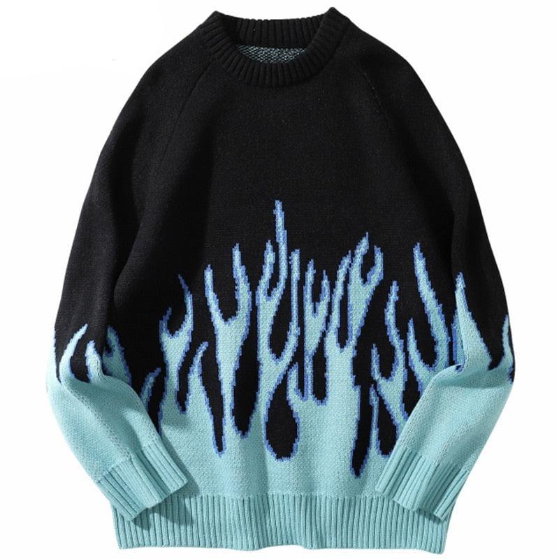 "Blue Flame" Unisex Men Women Streetwear Graphic Sweater Daulet Apparel