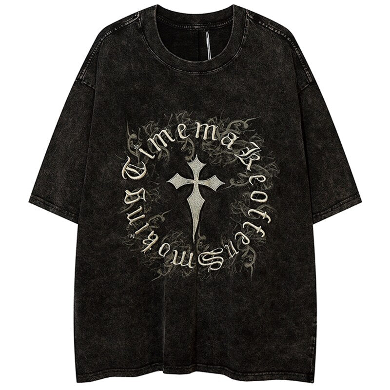 "Metal Cross" Unisex Men Women Streetwear Graphic T-Shirt Daulet Apparel