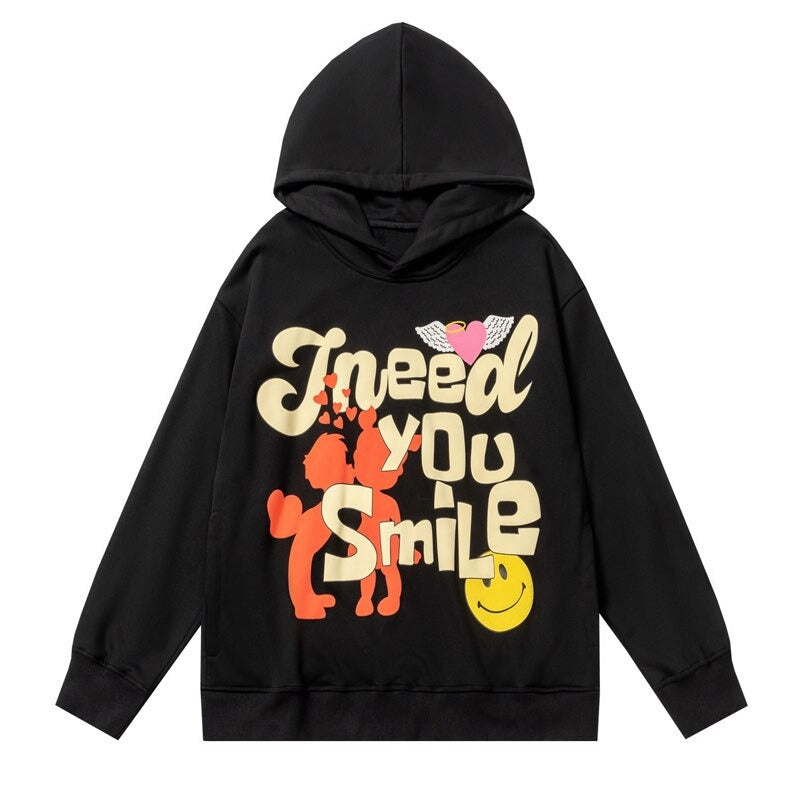 "Need You To Smile" Unisex Men Women Streetwear Graphic Hoodie Daulet Apparel
