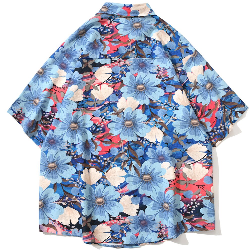 "Blue Garden" Graphic Unisex Men Women Streetwear Button Shirt Daulet Apparel