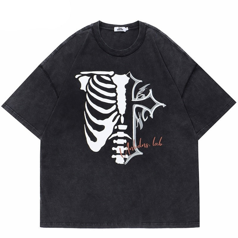 "Skeleton Cross" Unisex Men Women Streetwear Graphic T-Shirt Daulet Apparel