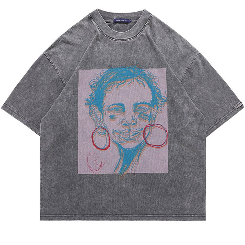 "Broken Face" Unisex Men Women Streetwear Graphic T-Shirt Daulet Apparel