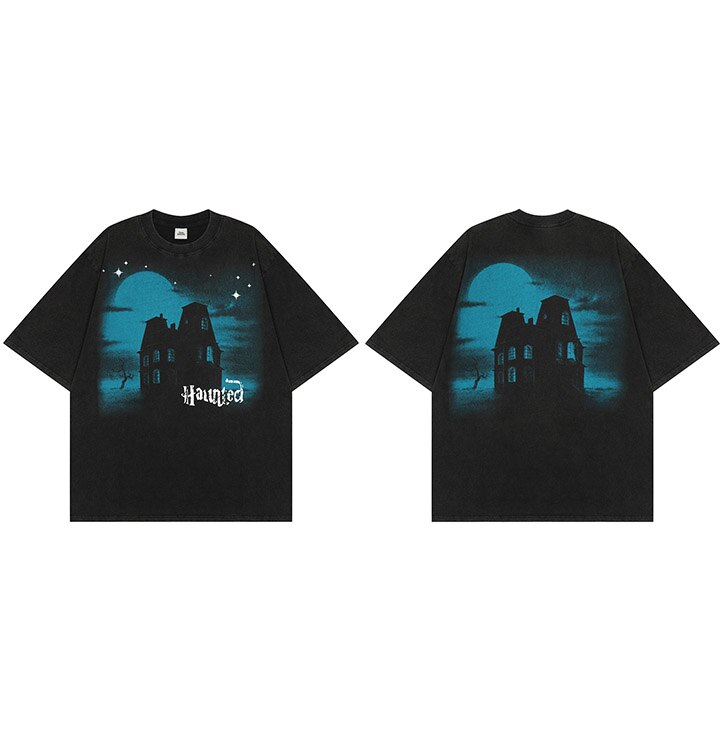 "Haunted House" Unisex Men Women Streetwear Graphic T-Shirt Daulet Apparel