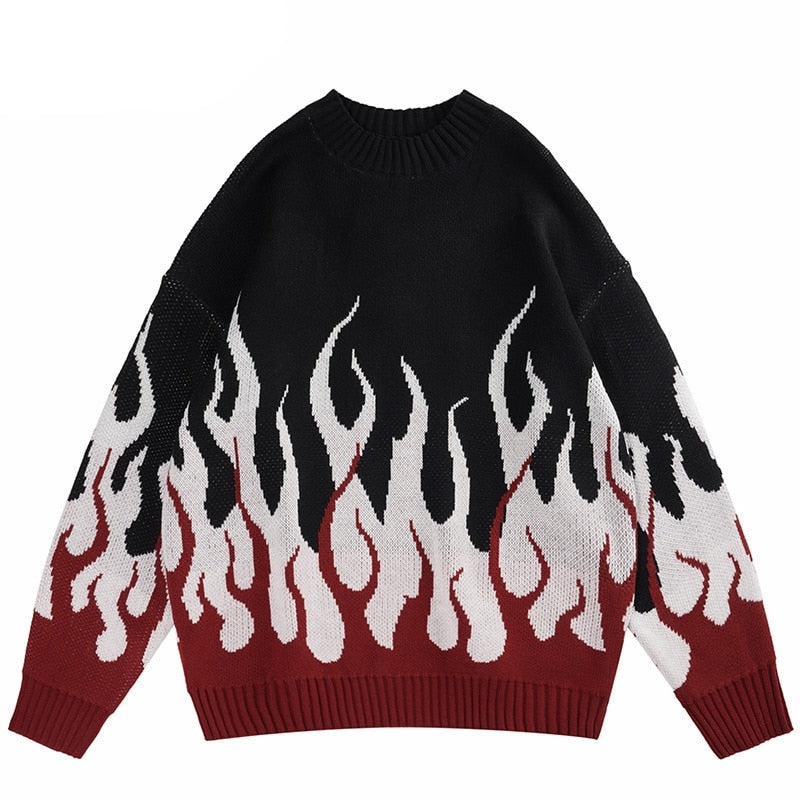 "Big White Flames" Unisex Men Women Streetwear Graphic Sweater Daulet Apparel