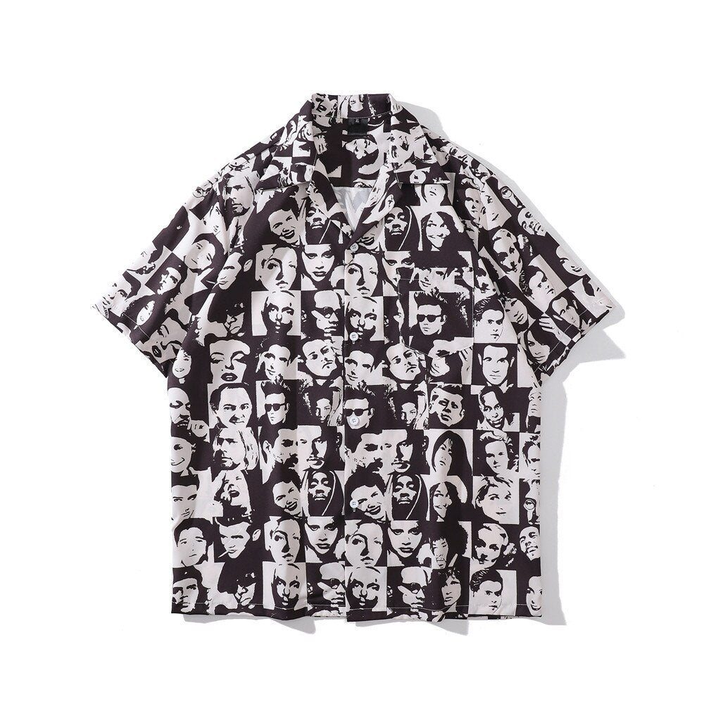 "Collage" Unisex Men Women Streetwear Button Up Shirt Daulet Apparel