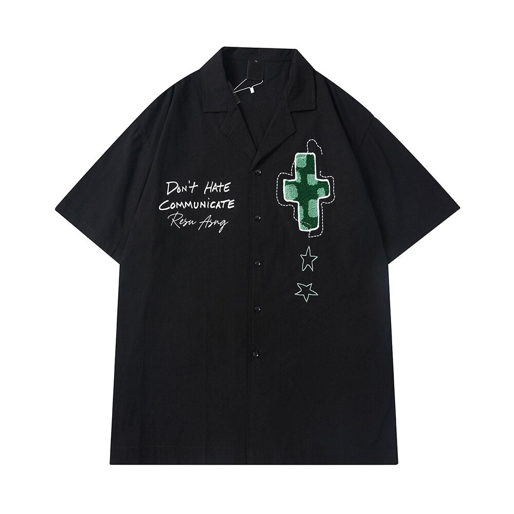 "No Hate" Button Up Unisex Men Women Streetwear Shirt Daulet Apparel