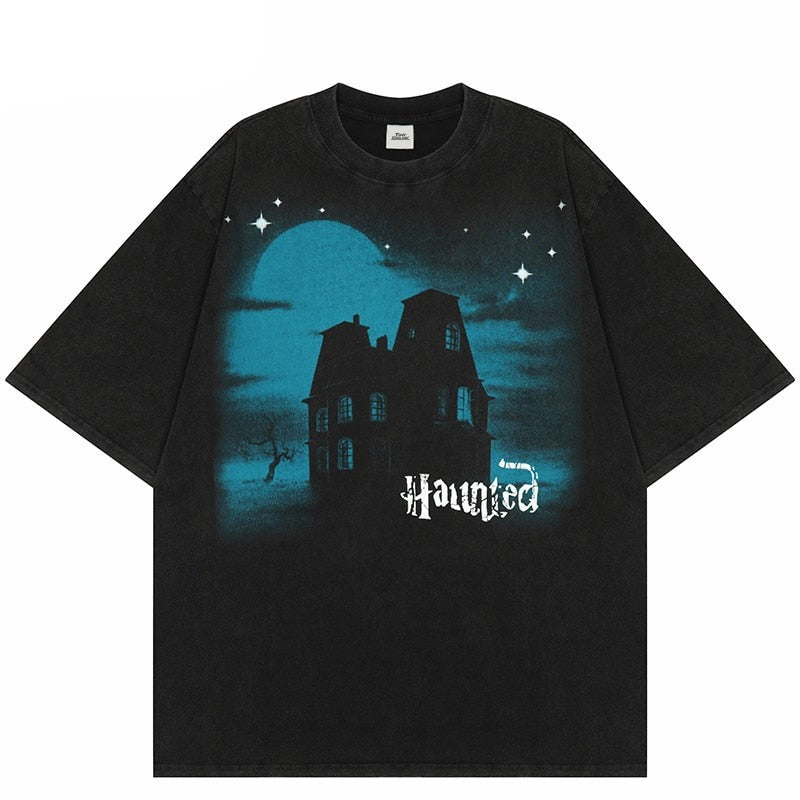 "Haunted House" Unisex Men Women Streetwear Graphic T-Shirt Daulet Apparel