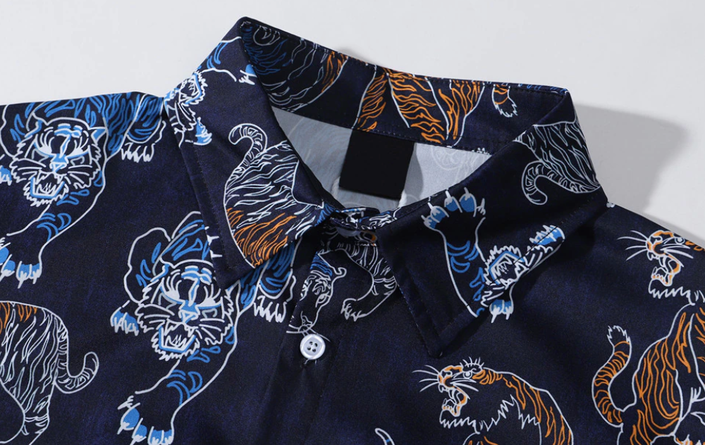 "Calm Fury" Unisex Men Women Streetwear Button Up Shirt Daulet Apparel