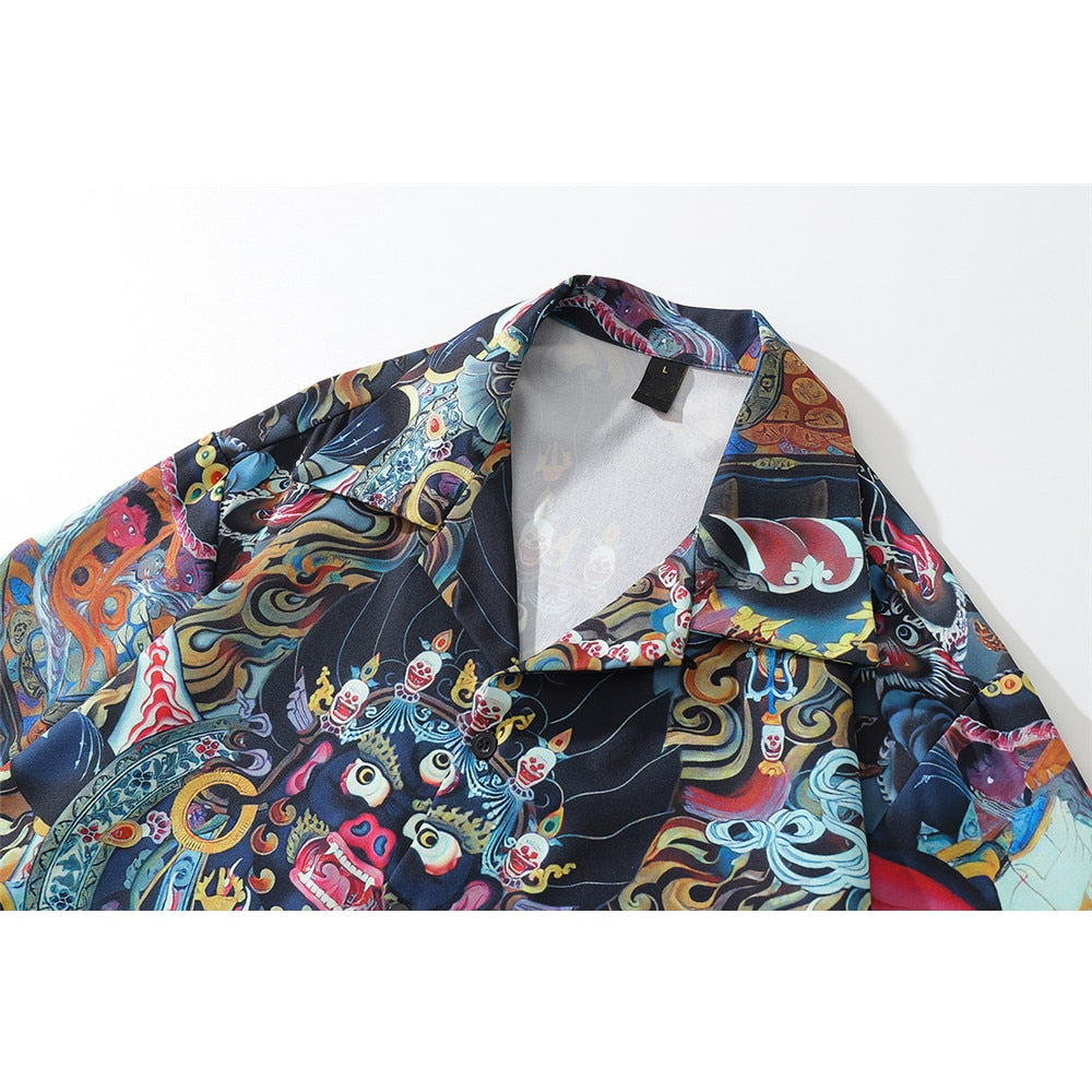 "Angel Dragon" Unisex Streetwear Graphic Button Shirt Daulet Apparel