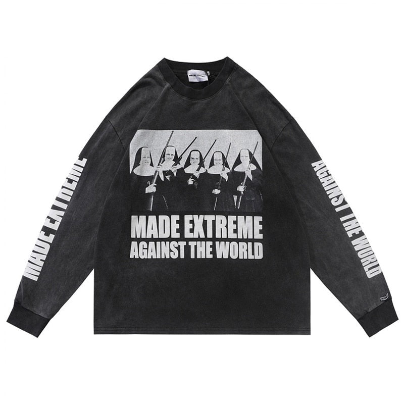 "Against The World" Unisex Men Women Graphic Streetwear Sweater Daulet Apparel