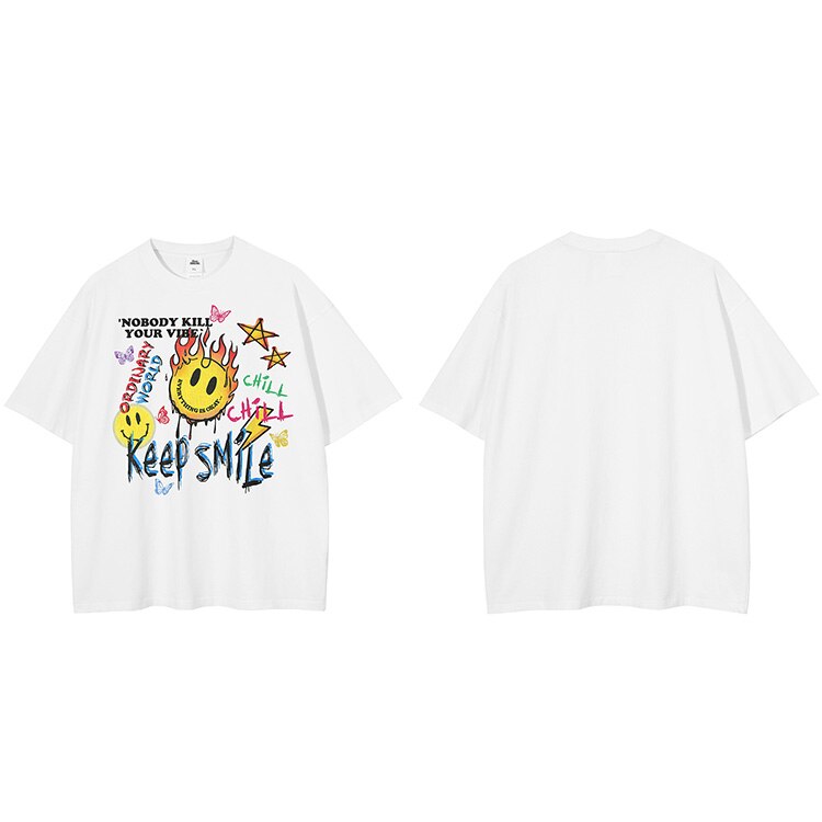 "Keep Smiling" Unisex Men Women Streetwear Graphic T-Shirt Daulet Apparel