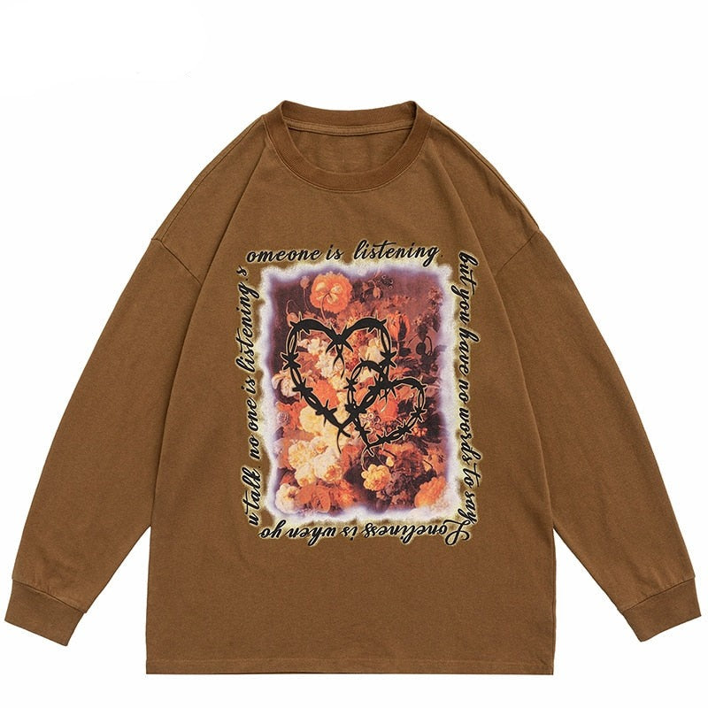 "Heart Floral" Unisex Men Women Streetwear Graphic Sweatshirt Daulet Apparel