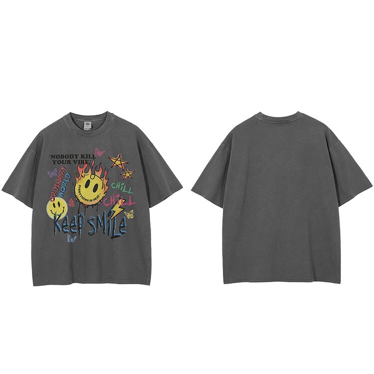 "Keep Smiling" Unisex Men Women Streetwear Graphic T-Shirt Daulet Apparel